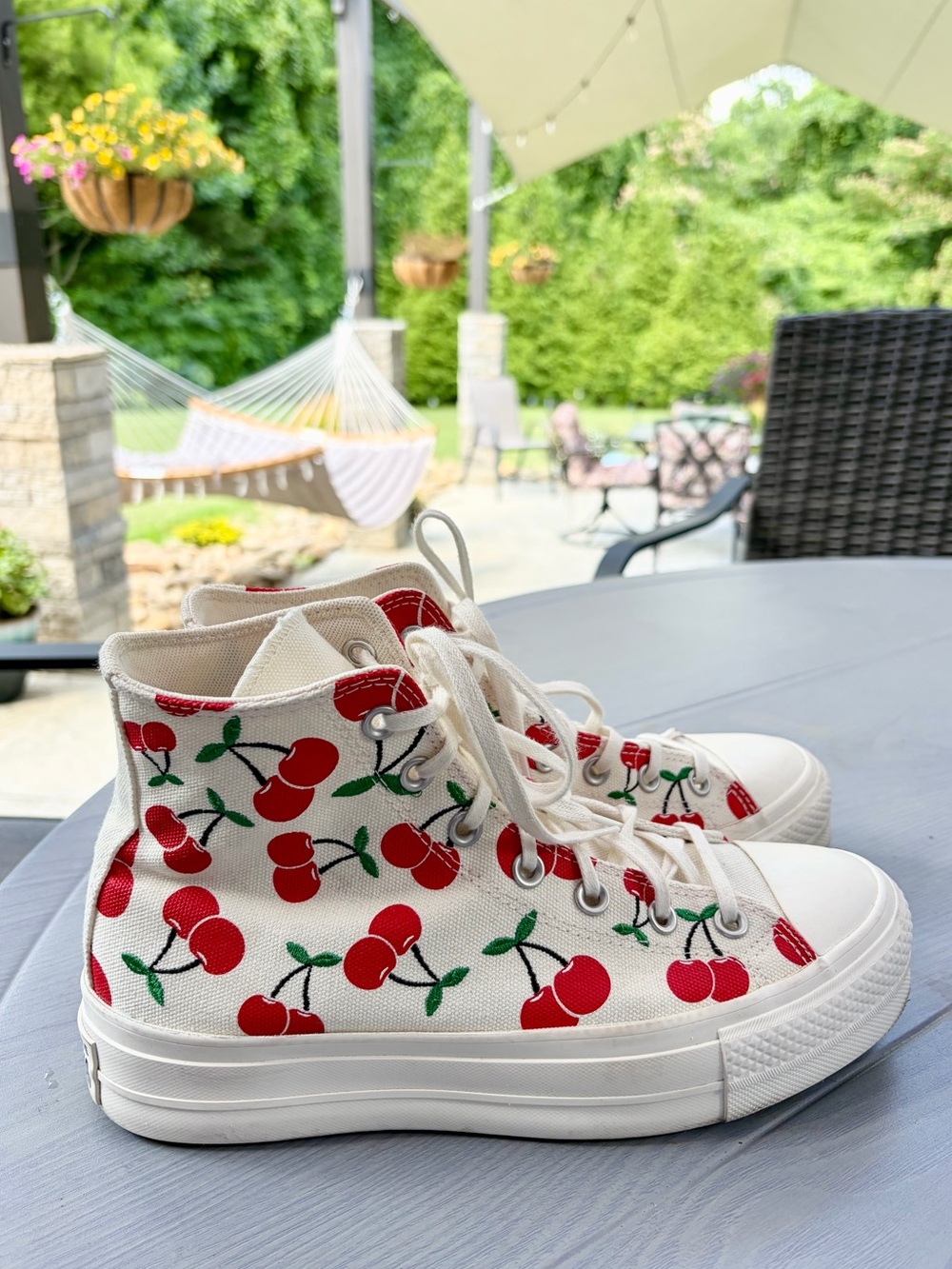 Converse Chuck Taylor Lift Cherry Print EmbroideredHigh Top Sneakers Size 9 🍒 - Picture 8 of 10